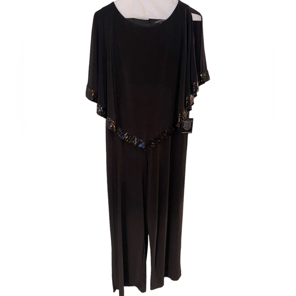 Women’s Boston Proper Black Jumpsuit With Attached Cape/Flutter Top With Sequins